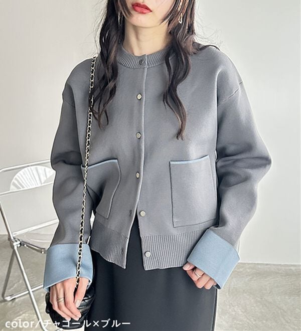 GeeRA（ジーラ）の「配色カラーニットカーディガン（ニットカーディガン）」｜詳細画像
