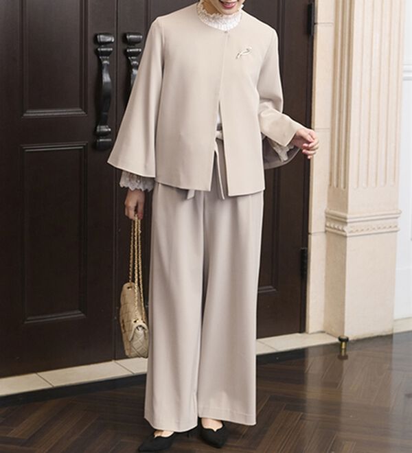 ベージュ ケープスタイル ジャケット MAJESTIC LEGON ケープセットミディコート（ベージュ） -ファッション