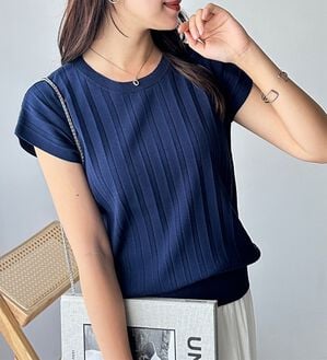 GeeRA（ジーラ）の「プリーツ編フレンチスリーブリブトップス（ニット・セーター）」｜詳細画像