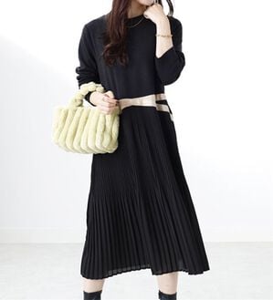 BELLUNA（ベルーナ）の「【Ｌａｇｒｉｌｕａ】プリーツ切替ドッキングワンピース（ドッキングワンピース）」｜黒系