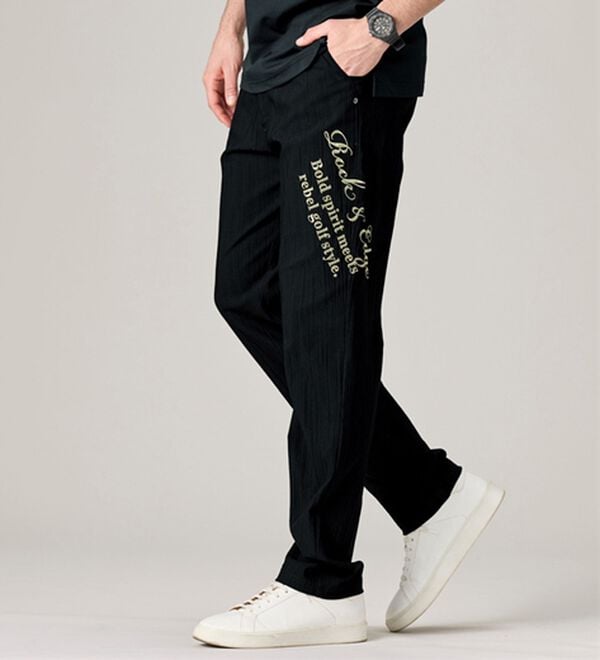 「＜イネドオム　ゴルフ＞ジャカード刺しゅうパンツ（メンズフルレングスパンツ）」｜ブラック