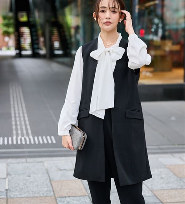 RANAN（ラナン）の「【２点セット】防シワ！ロングジレセットアップ（パンツスーツ）」｜詳細画像