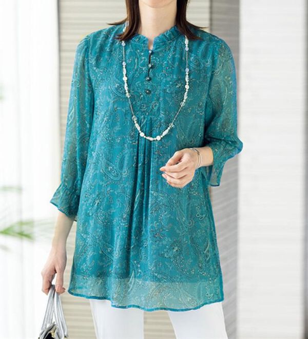 ルフラン（ルフラン）の「シルク１００％衿フリルチュニック（ブラウス）」｜詳細画像