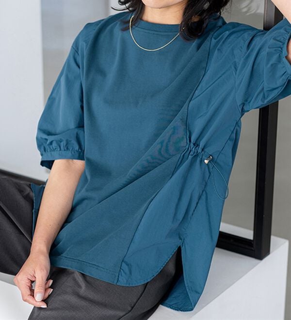 BELLUNA（ベルーナ）の「高見え！異素材切替ドロスト使いプルオーバー（カットソー）」｜詳細画像