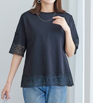 BELLUNA（ベルーナ）の「リーフ柄レース使いプルオーバー（カットソー）」｜黒