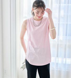 RANAN（ラナン）の「ひんやり！＜BC＞綿100％タンクトップ【選べる着丈】（カットソー）」｜ピンク