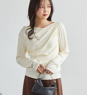 RANAN（ラナン）の「【新色追加】上品ドレープリブロングＴシャツ（カットソー）」｜アイボリー