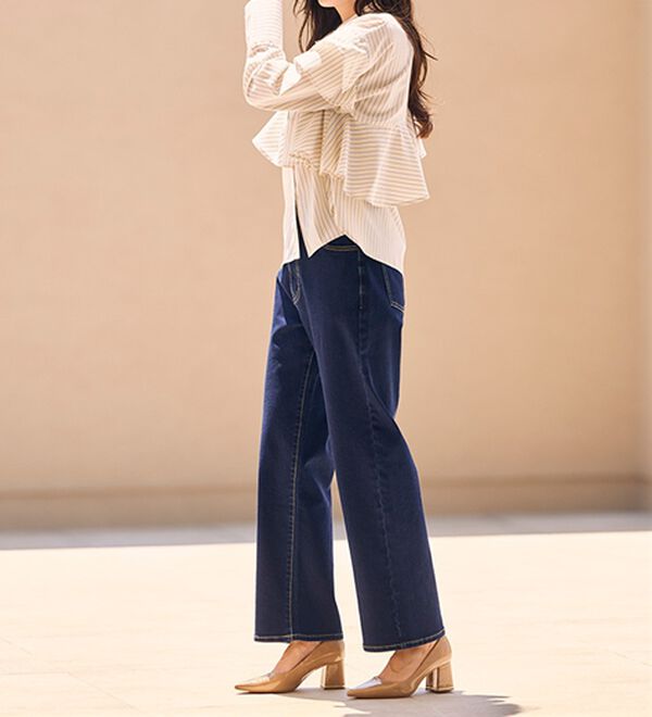 RANAN（ラナン）の「【裏起毛】ウエストゴムなのにスッキリ穿けるデニム（フルレングスパンツ）」｜詳細画像