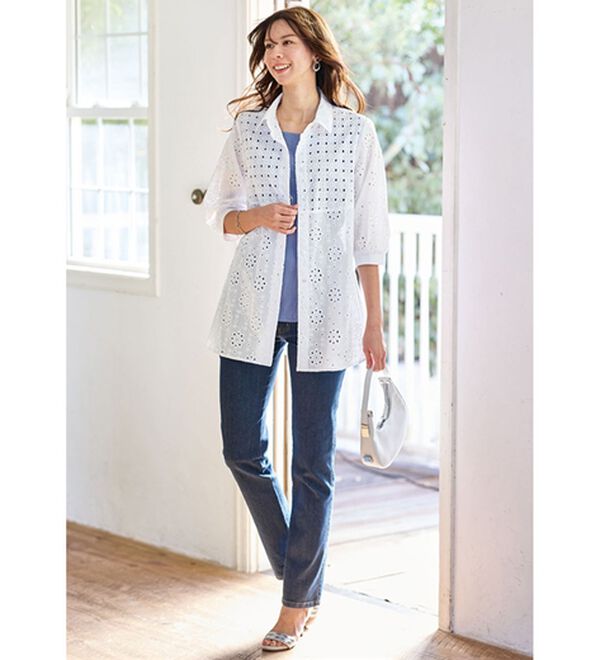 BELLUNA（ベルーナ）の「綿１００％レース柄切替チュニック（チュニック）」｜詳細画像