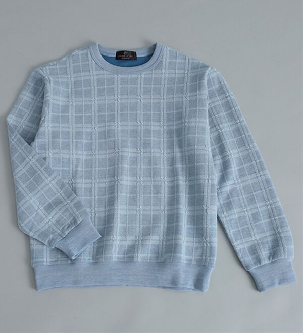 「＜コムルヴァン・オム＞チェック柄ふくれジャカードトレーナー（メンズトレーナー）」｜詳細画像