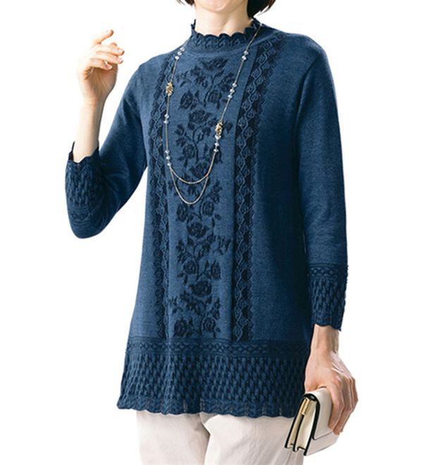 ルフラン（ルフラン）の「パネル柄ジャカードニットチュニック（チュニック）」｜ブルー系