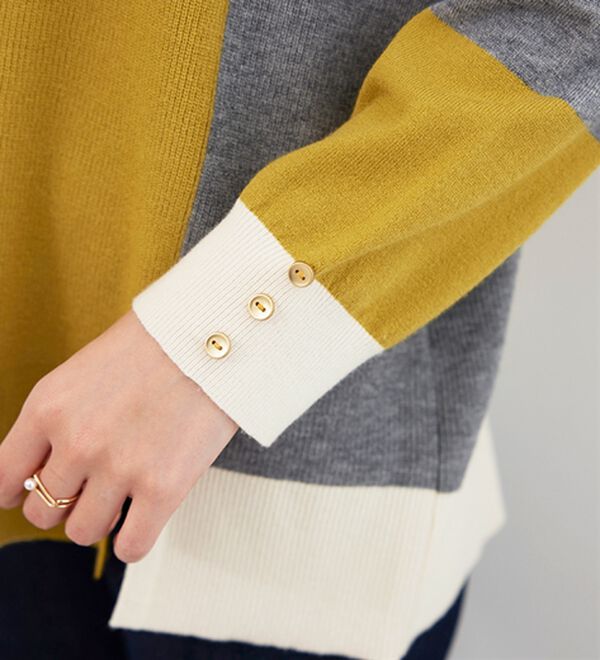 BELLUNA（ベルーナ）の「配色デザイン編地切替ニットプルオーバー（ニット・セーター）」｜詳細画像