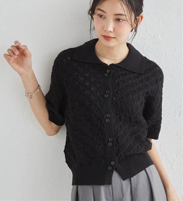 RANAN（ラナン）の「透かし柄サマーニットポロカーデ（ニット・セーター）」｜詳細画像