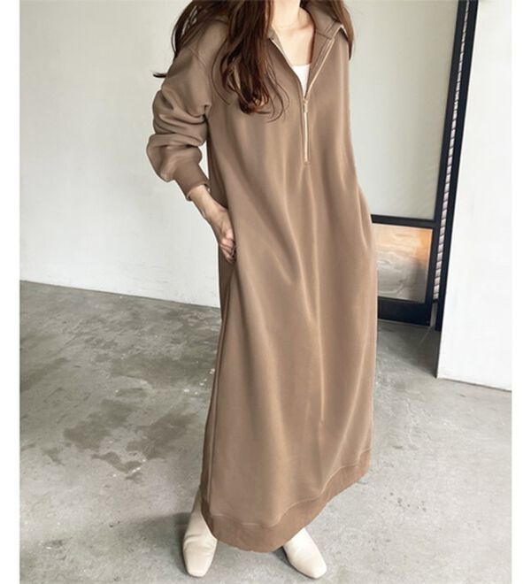 GeeRA（ジーラ）の「【あったか裏起毛】ハーフジップパーカーワンピース（カットソーワンピース）」｜詳細画像