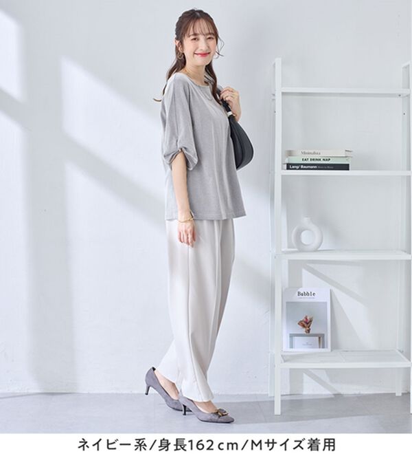 alotta（アロッタ）の「さらっと軽い綿混ストライプ袖タックプルオーバー（ブラウス）」｜詳細画像