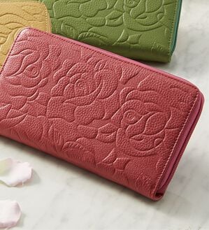 「開運　華やか風水バラの型押し本革財布（財布・パスケース）」｜バラ色