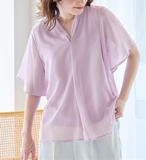 alotta（アロッタ）の「【接触冷感】インナー付スキッパーブラウス（ブラウス）」｜ラベンダー
