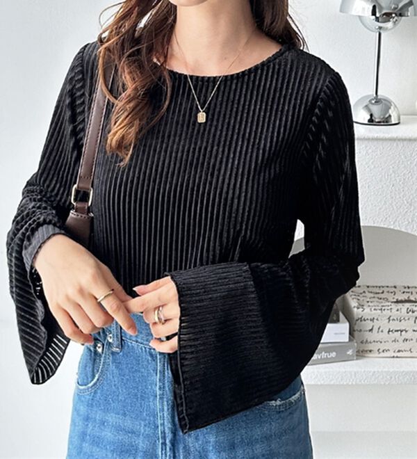 GeeRA（ジーラ）の「ストライプベロアフレアースリーブカットソー（カットソー）」｜詳細画像