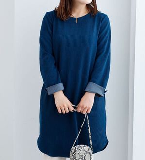 BELLUNA（ベルーナ）の「ボーダージャカード素材チュニックワンピース（チュニック）」｜ターコイズ