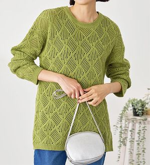 BELLUNA（ベルーナ）の「リーフ柄透かし編ニットチュニック（チュニック）」｜イエローグリーン