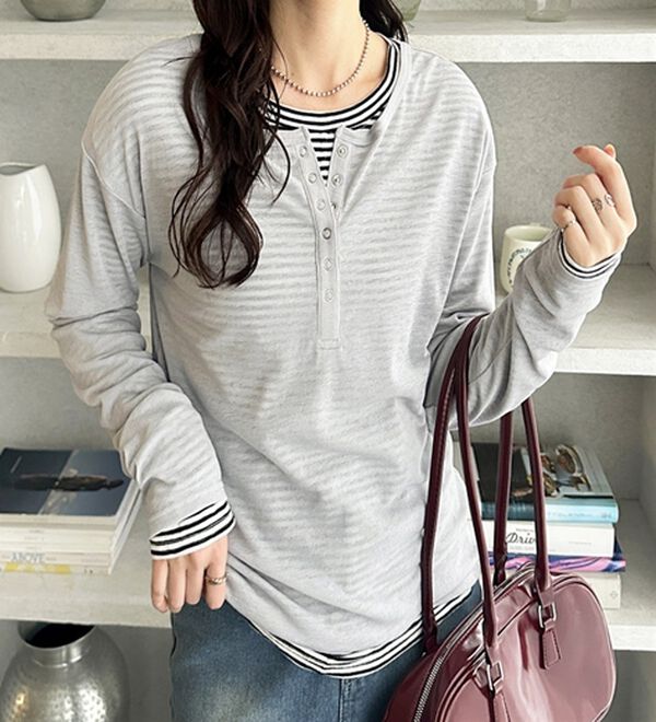 GeeRA（ジーラ）の「前後２ＷＡＹシアースラブヘンリーネックカットソー（カットソー）」｜グレー