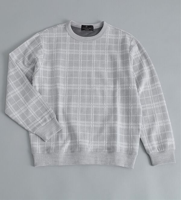 「＜コムルヴァン・オム＞チェック柄ふくれジャカードトレーナー（メンズトレーナー）」｜詳細画像