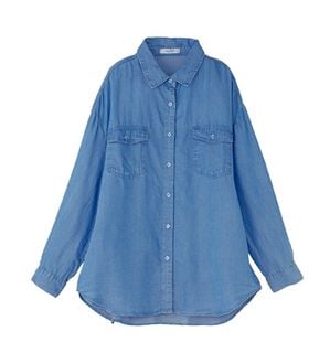 BELLUNA（ベルーナ）の「デニム素材ポケット付ゆったりシャツ（チュニック）」｜サックス