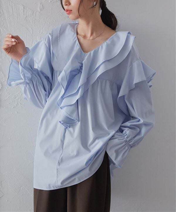 RANAN（ラナン）の「ビッグカラーフリルブラウス（ブラウス）」｜ブルー