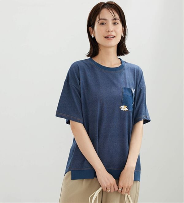 BELLUNA（ベルーナ）の「ネコ刺しゅうデニム調プルオーバー（カットソー）」｜詳細画像