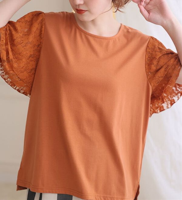 A HAPPY MARILYN（アハッピーマリリン）の「袖２段レース カットソープルオーバー（カットソー）」｜テラコッタ