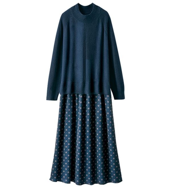 BELLUNA（ベルーナ）の「ニット切替プリントワンピース（ドッキングワンピース）」｜詳細画像