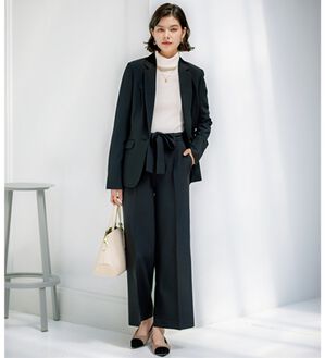 GeeRA（ジーラ）の「【2点セット】選べるボトム！洗えて型くずれしないパンツスーツセット（パンツスーツ）」｜ワイドパンツ／ブラック