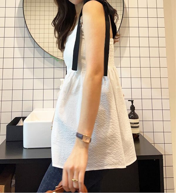 GeeRA（ジーラ）の「バイカラーぽこぽこリボンビスチェ（ブラウス）」｜詳細画像