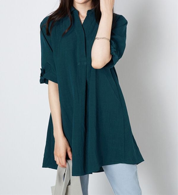 BELLUNA（ベルーナ）の「【接触冷感】麻調素材袖リボン使いシャツチュニック（チュニック）」｜詳細画像