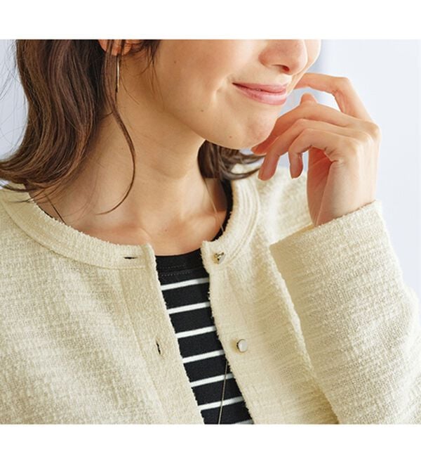 BELLUNA（ベルーナ）の「ツイード調カーデ&times;ボーダーアンサンブル（アンサンブル）」｜詳細画像