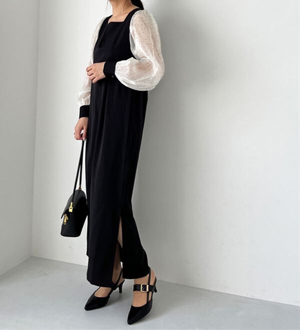 GeeRA（ジーラ）の「【オケージョン】バックリボンシアードット切替ワンピース（その他ワンピース）」｜ブラック