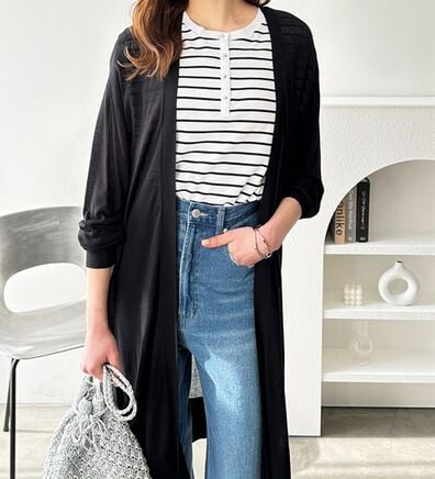 GeeRA（ジーラ）の「【3つの機能付】ロングニットカーディガン（ミディ丈）（ニットカーディガン）」