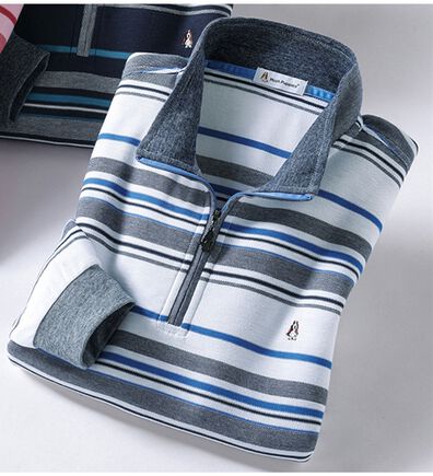 「＜ハッシュパピー＞華やかボーダージャカードジップポロ（メンズトレーナー）」