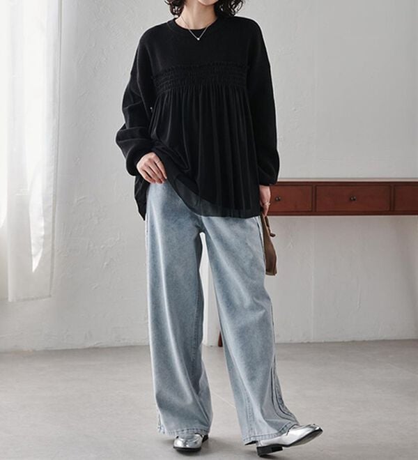 RANAN（ラナン）の「洗える！ビスチェ風チュールドッキングニット＜ムースタッチライト＞（ニット・セーター）」｜詳細画像