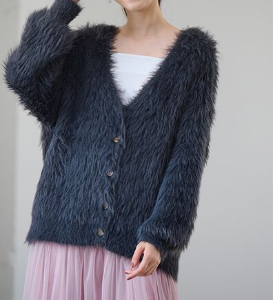 RANAN（ラナン）の「ロングフェザーシャギーオーバーカーデ（ニットカーディガン）」