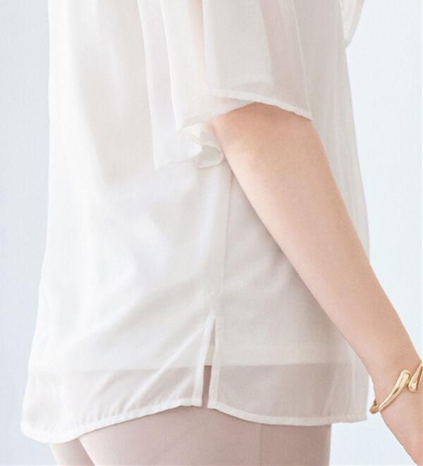 alotta（アロッタ）の「【接触冷感】インナー付フレアー袖タックブラウス（ブラウス）」｜詳細画像