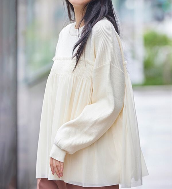 RANAN（ラナン）の「洗える！ビスチェ風チュールドッキングニット＜ムースタッチライト＞（ニット・セーター）」｜詳細画像