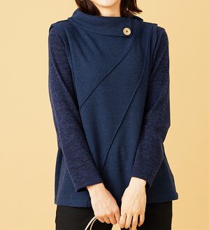 BELLUNA（ベルーナ）の「【2点セット】裏起毛素材衿デザインアンサンブル（アンサンブル）」｜ネイビー&times;ネイビー