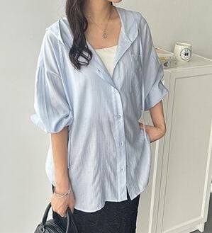 GeeRA（ジーラ）の「羽織にも◎フード付きオーバーサイズシャツ（シャツ）」｜ブルー