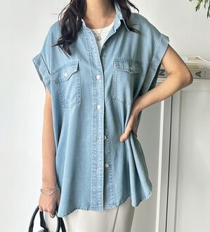 GeeRA（ジーラ）の「着回し自在！フレンチスリーブデニムシャツ（シャツ）」｜詳細画像