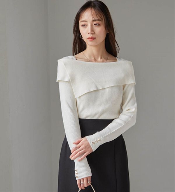RANAN（ラナン）の「アシメオフショルリブニット（ニット・セーター）」｜オフホワイト