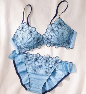 YU'NOW（ユナウ）の「ぷるるん谷間のノンワイヤーブラ＆ショーツ（ブラジャー＆ショーツセット）」｜サックスオオハナレース