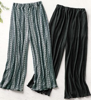 「【２本組】スラリ細見え！涼やか楊柳ボトム（パジャマ・ルームウェア）」｜詳細画像