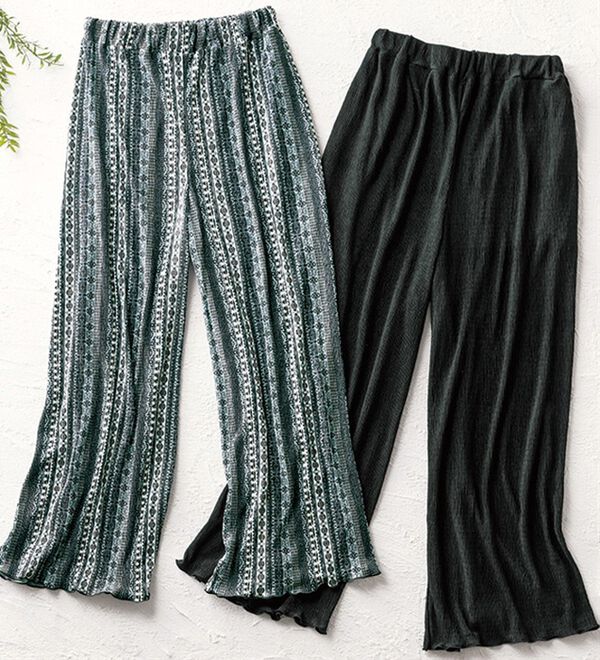 「【２本組】スラリ細見え！涼やか楊柳ボトム（パジャマ・ルームウェア）」｜詳細画像