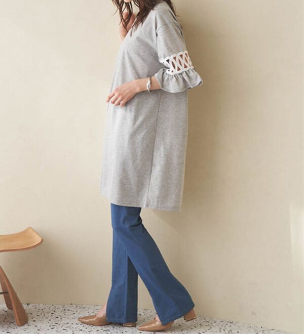 RANAN（ラナン）の「ひんやり！デニム調スリットパンツ（フルレングスパンツ）」｜詳細画像